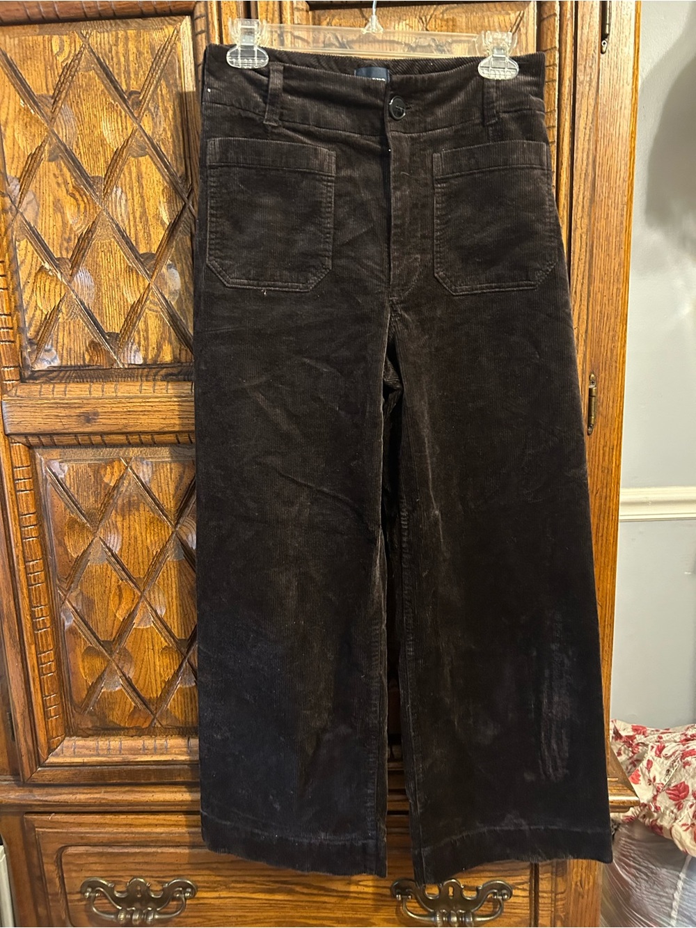 Maeve High-Rise Wide-Leg Corduroy Pants in Olive - Picture 3 of 5